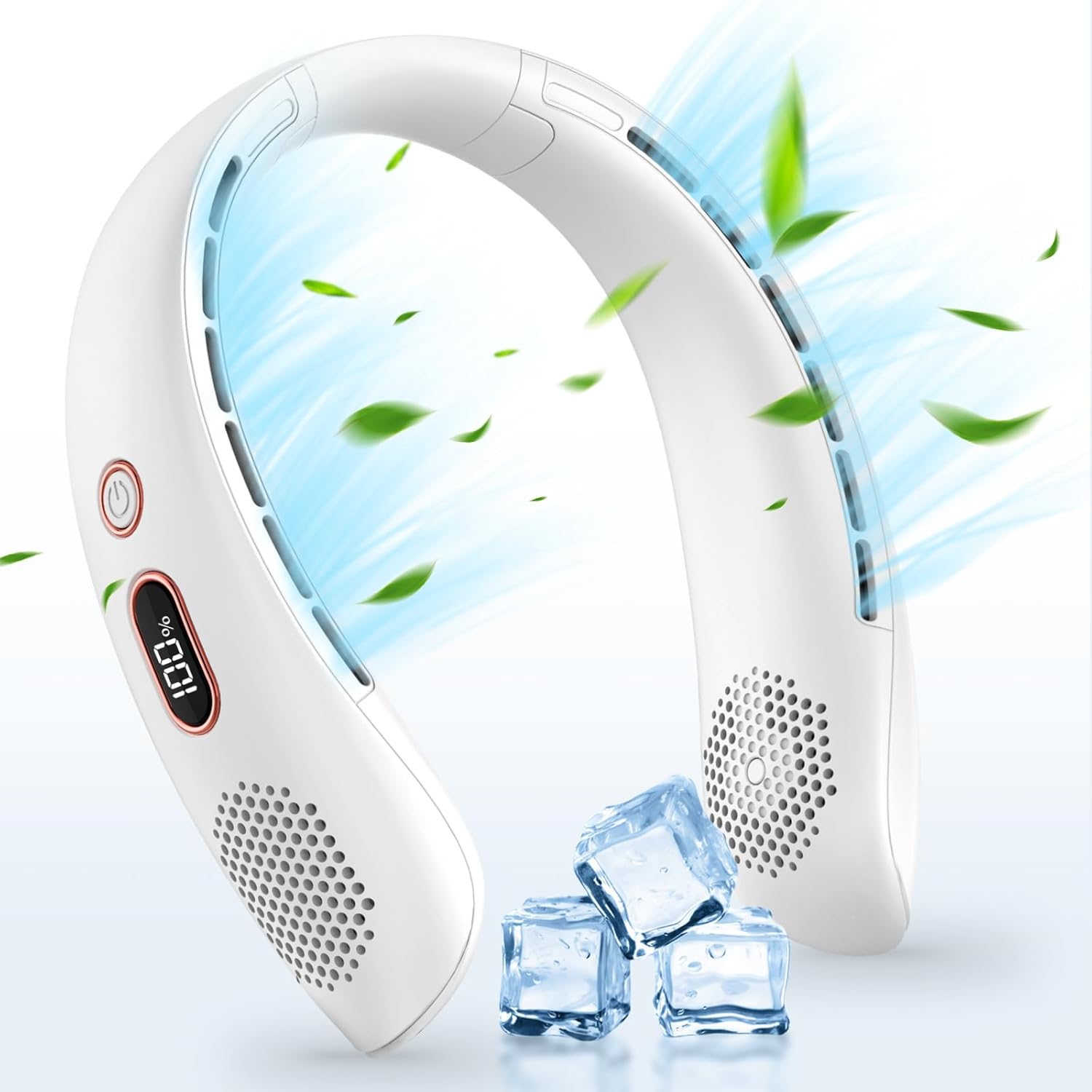 Portable Neck Fan, Hands Free Bladeless Neck Fan Rechargeable 3 Speeds & LCD Display, Battery Operated Wearable Personal Fan, 360° Cooling Hanging Neck Fan for Outdoor Indoor Travel Sport White