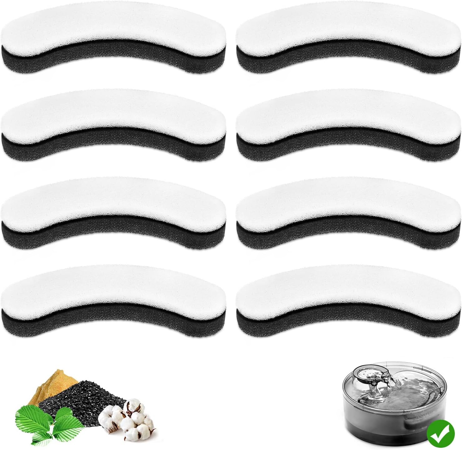8 Pack Replacement Filters for DF10 & DF30 Automatic Pet Water Dispenser, Triple Filtration Dog Water Filter Replacement, Carbon Cat Water Fountain Filters