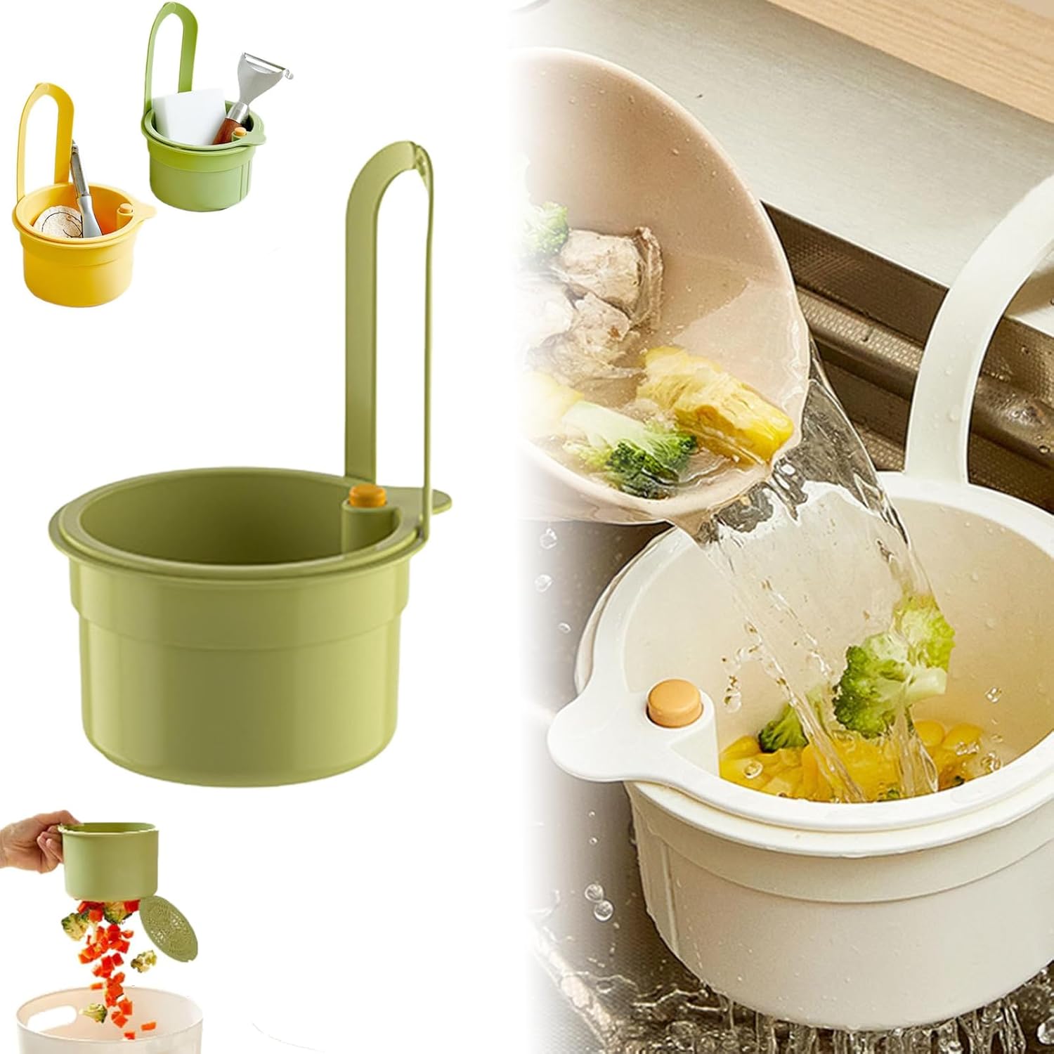 Kitchen Sink Strainer Basket, Faucet Hanging Filter Basket, 2025 Kitchen Sink Food Waste Catcher Faucet Hanging, Sink Trash Catcher for Garbage Leftovers Green