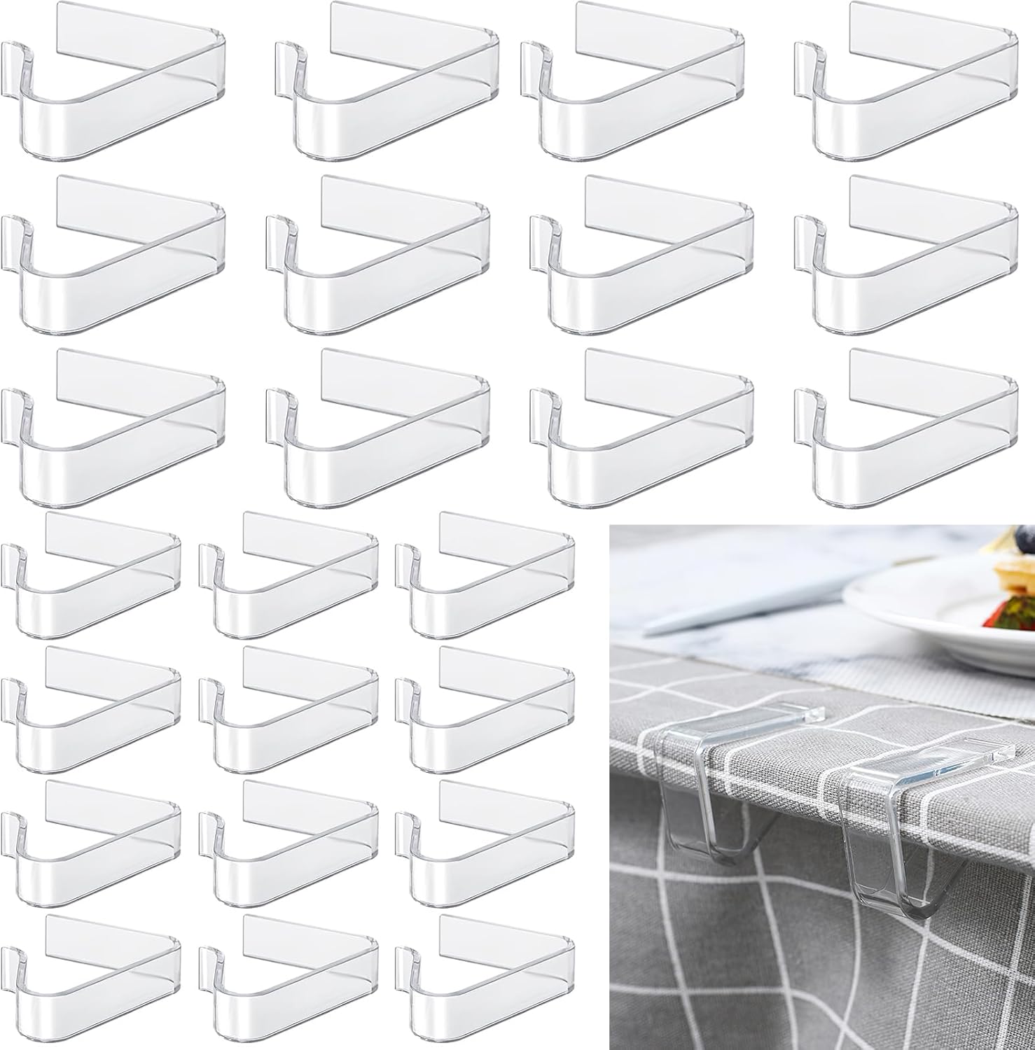 Table Cloth Clips, 24PCS Plastic Transparent Picnic Tablecloth Clips Large Windproof for Christmas Home Wedding Party Indoor Outdoor Camping 2 Sizes