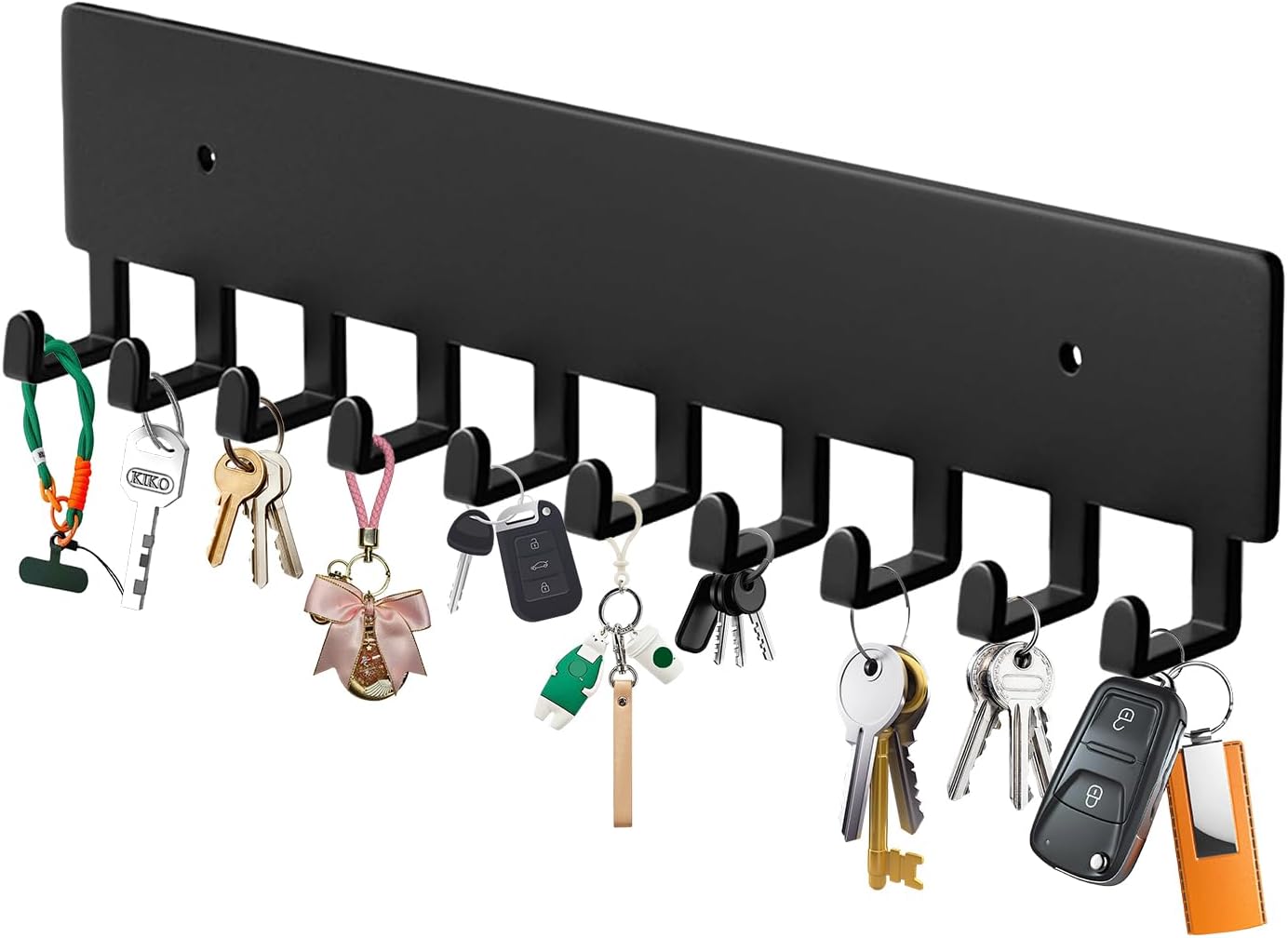 Wall Mount Key Holder with 10 Hooks – Key Rack for Entryway, Hallway, Office, Kitchen – Screw Mounted, Durable Key Organizer