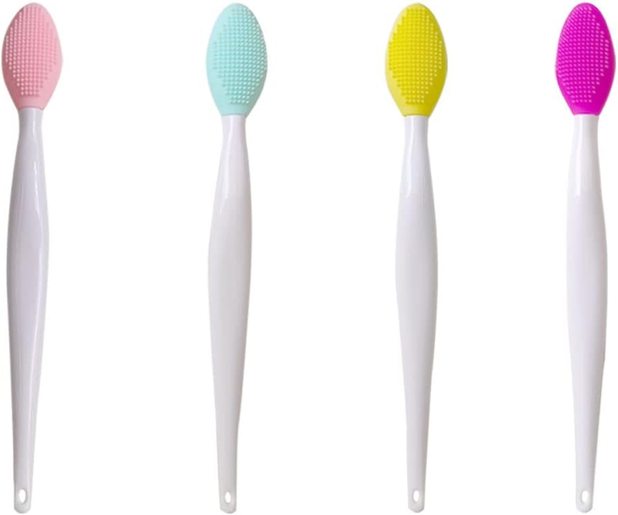 4 PCS Lip Scrub Brush,Double-Sided Silicone Exfoliating Lip Brush Exfoliating Brush for Men Wome Double-sided Soft Lip Brush for Smoother and Fuller Lip Appearance