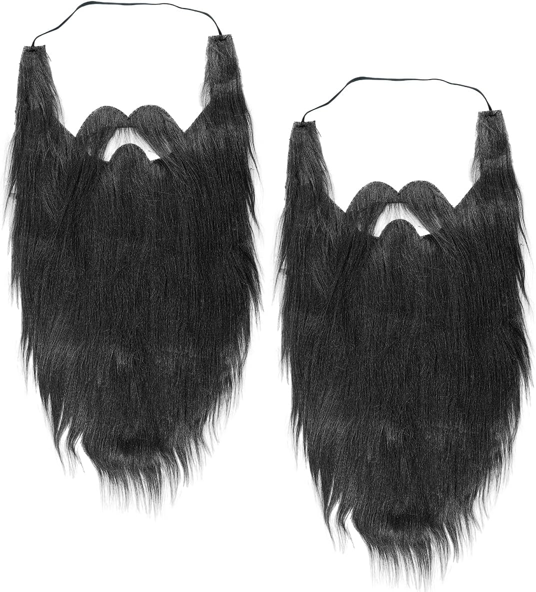 2Pcs Fake Mustache Funny Fake Beard Halloween Decoration Long Fake Moustache Elastic Band Simulation Beard Facial Hair Party Cosplay Costume Accessories Black