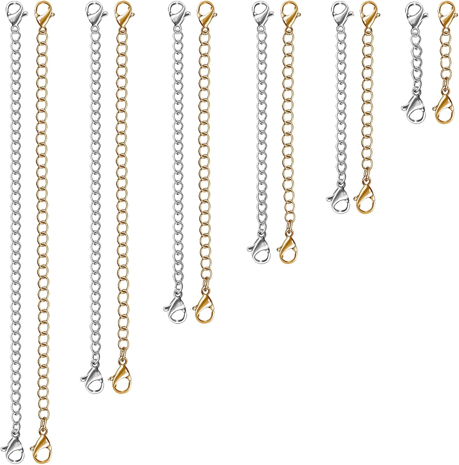 12 PCS Necklace Extenders - Stainless Steel Necklace Extension Chain for Jewelry, Bracelets & Anklets 6 Gold & 6 Silver, 1"-6" Lengths
