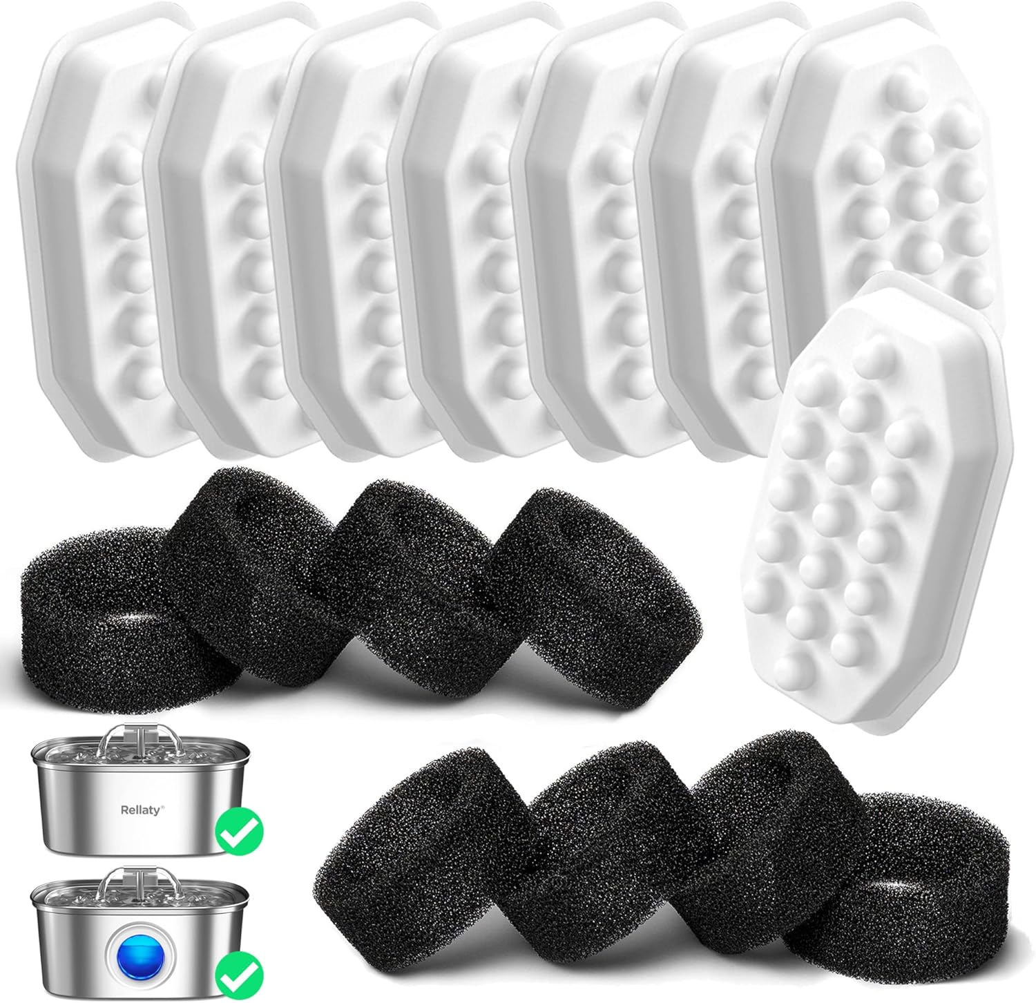 Official Cat Water Fountain Filters Replacement & Pre-Filter Sponges for 3.2L/108oz Automatic Pet Water Dispenser