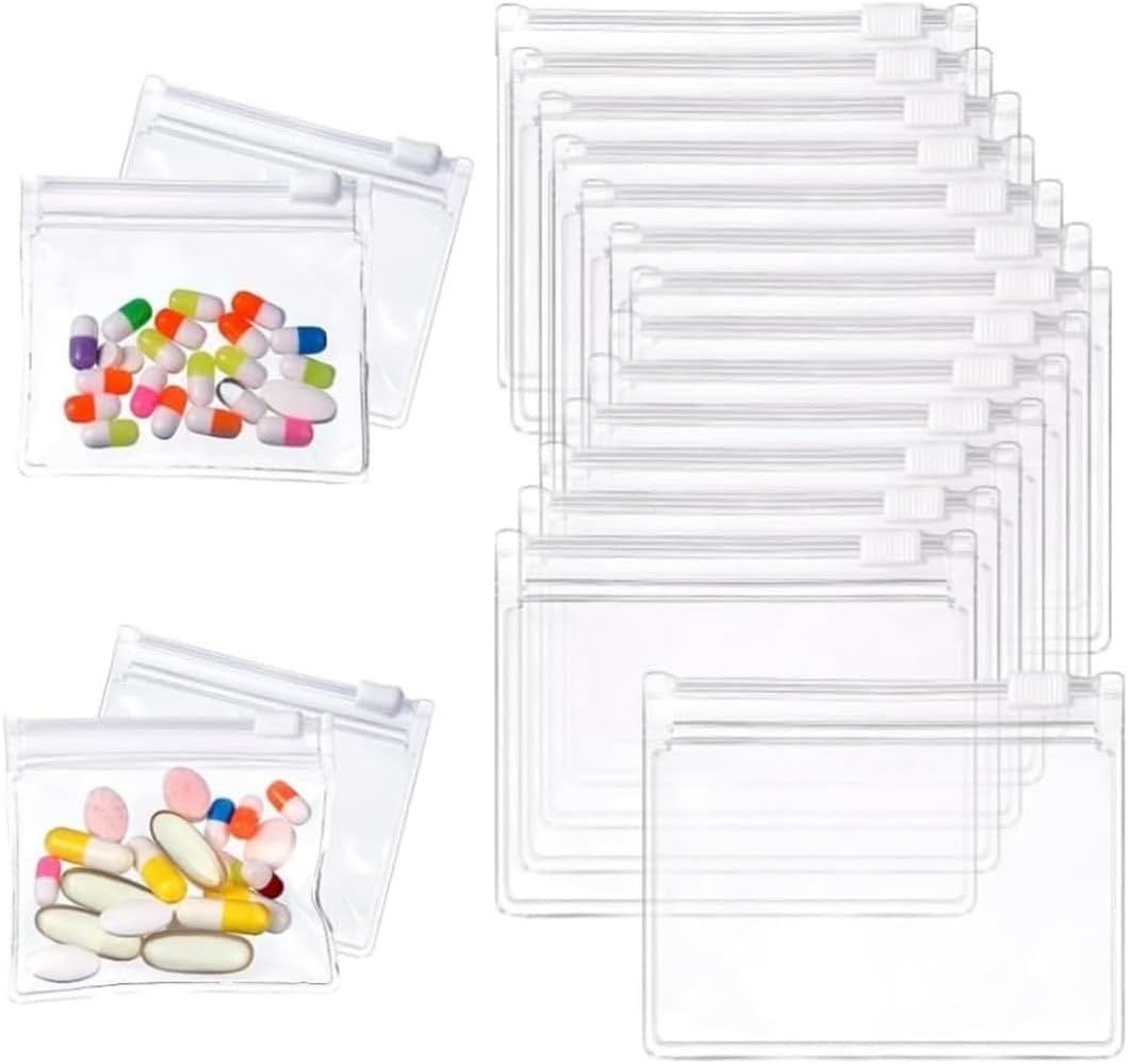14 Pcs Zippered Pill Pouch Bags, Slide Lock Clear Plastic Mini Bags,Small Objects - Self-Sealing, Reusable, Travel-Friendly
