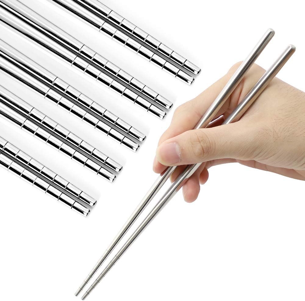 Stainless Steel Chopsticks Reusable Multicolor Lightweight 304 Metal Chopsticks Dishwasher Safe - 5 Pairs Silver