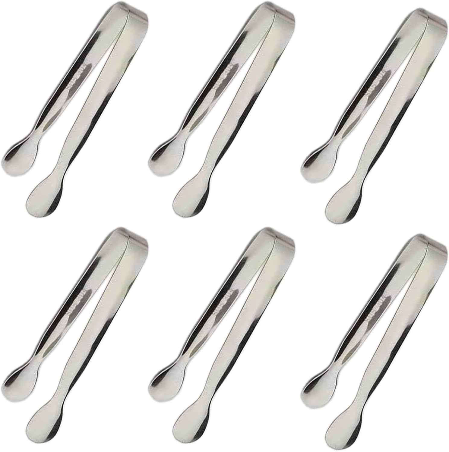 6PCS Mini Ice Tongs, 4.25Inch Stainless Steel Small Serving Tongs, Silver