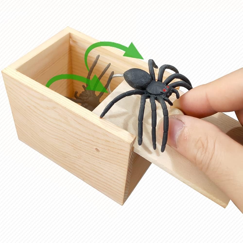 Fun Happy Joke Boxes Rubber Spider Prank Happy Box,Handcrafted Wooden Spider Box,C21-1