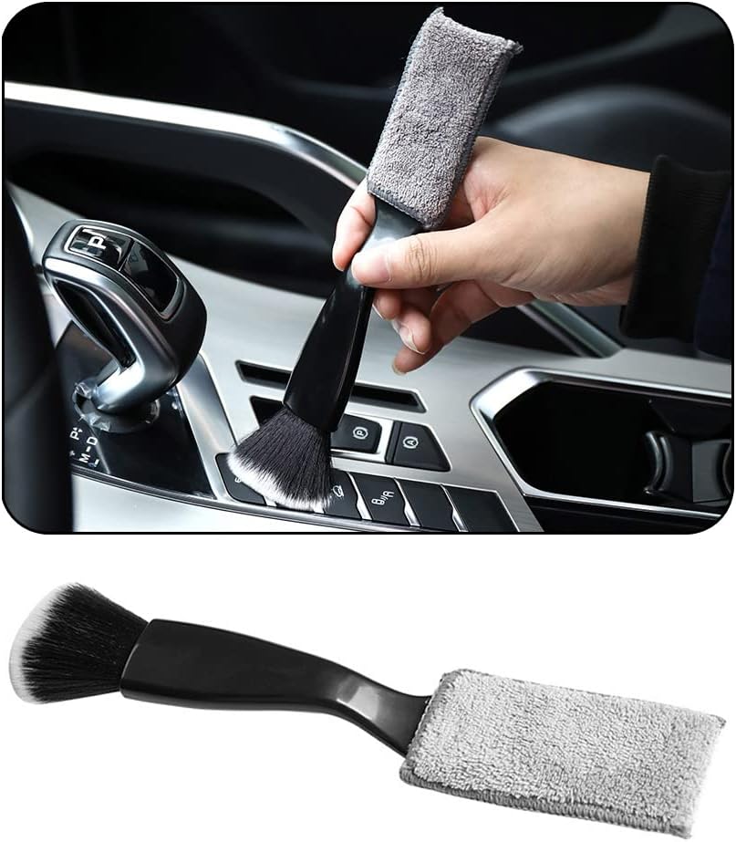 Double Head Brush for Car Cleaning, Detailing Interior and Exterior - Soft Bristles Black, 1 Pack