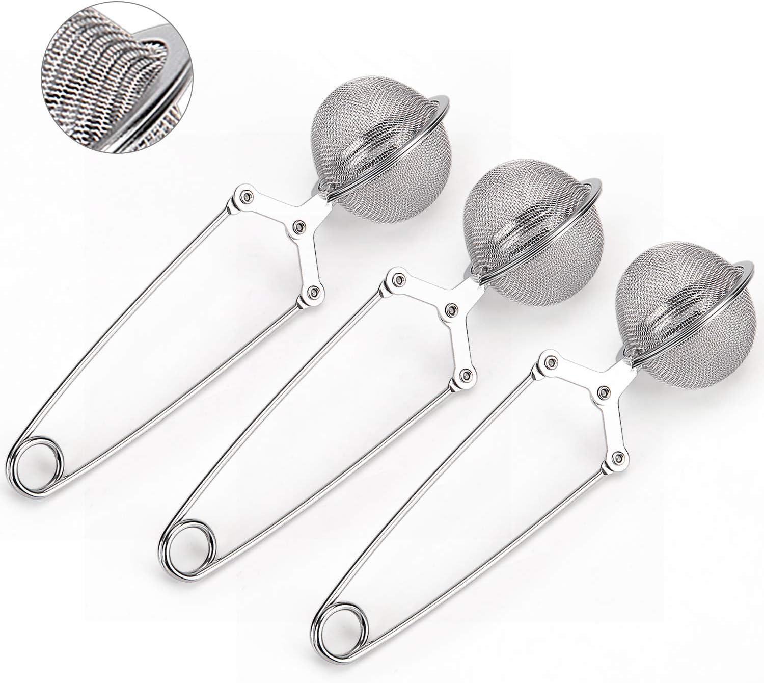 Snap Ball Tea Strainer, 3 Pack Premium Stainless Steel Tea Infuser with Handle for Loose Leaf Tea Fine Mesh Tea Balls Filter Infusers