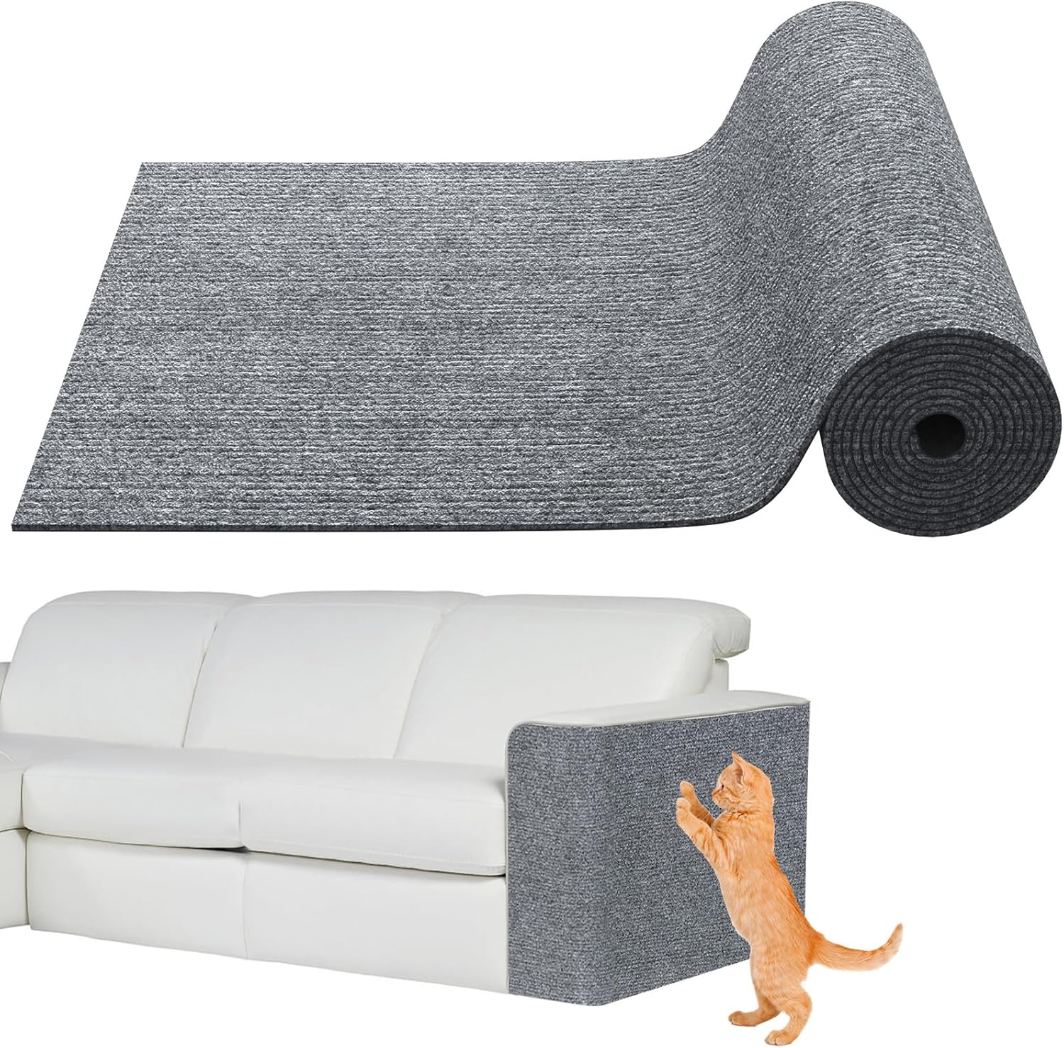 78.7"x15.8" Cat Scratching Mat - Trimmable Self Adhesive DIY Climbing Cat Scratcher Pad Replacement for Cat Tree Shelves and Post Cat Scratch Furniture Light Grey