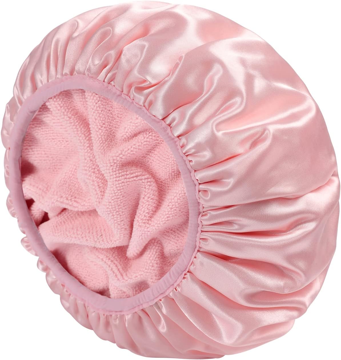 Terry Lined Shower Cap,Triple Layer Large Cap for Women,Shower Cap Reusable Waterproof,Long Thick Hair Pink