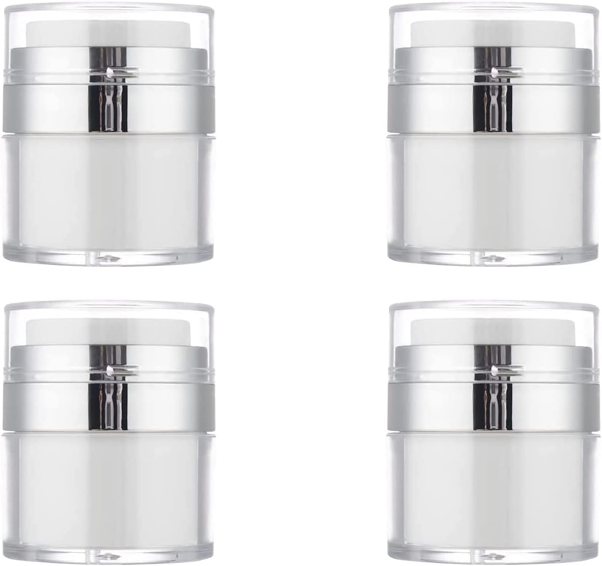 4Pack Empty Airless Pump Jar Portable Refillable Travel Size Cream Jar Vacuum Bottle Lotion Jar with Pump Lid for Skincare Cream, White, Vacuum with Lid Can Refill Cosmetics 100ml