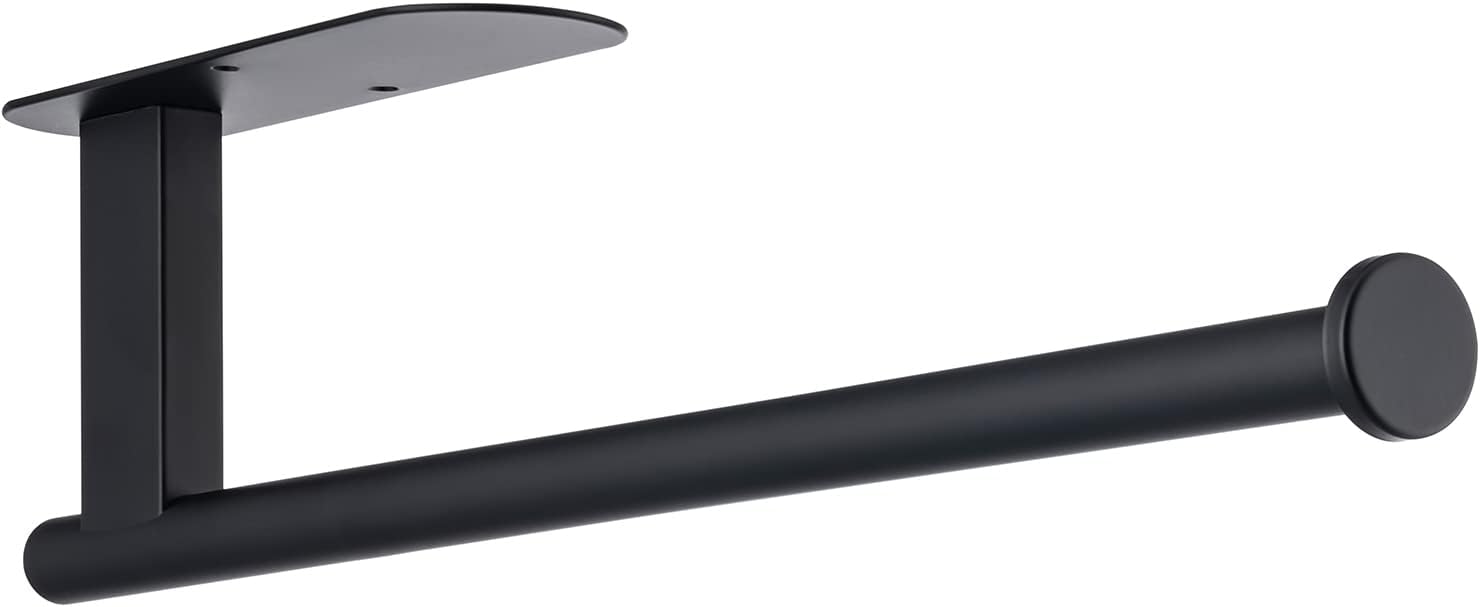 Paper Towel Holder, Upgrade SUS304 Stainless Steel Holder Under Cabinet, Bend-Resistant, Self-Adhesive or Drill mounting Black Black -