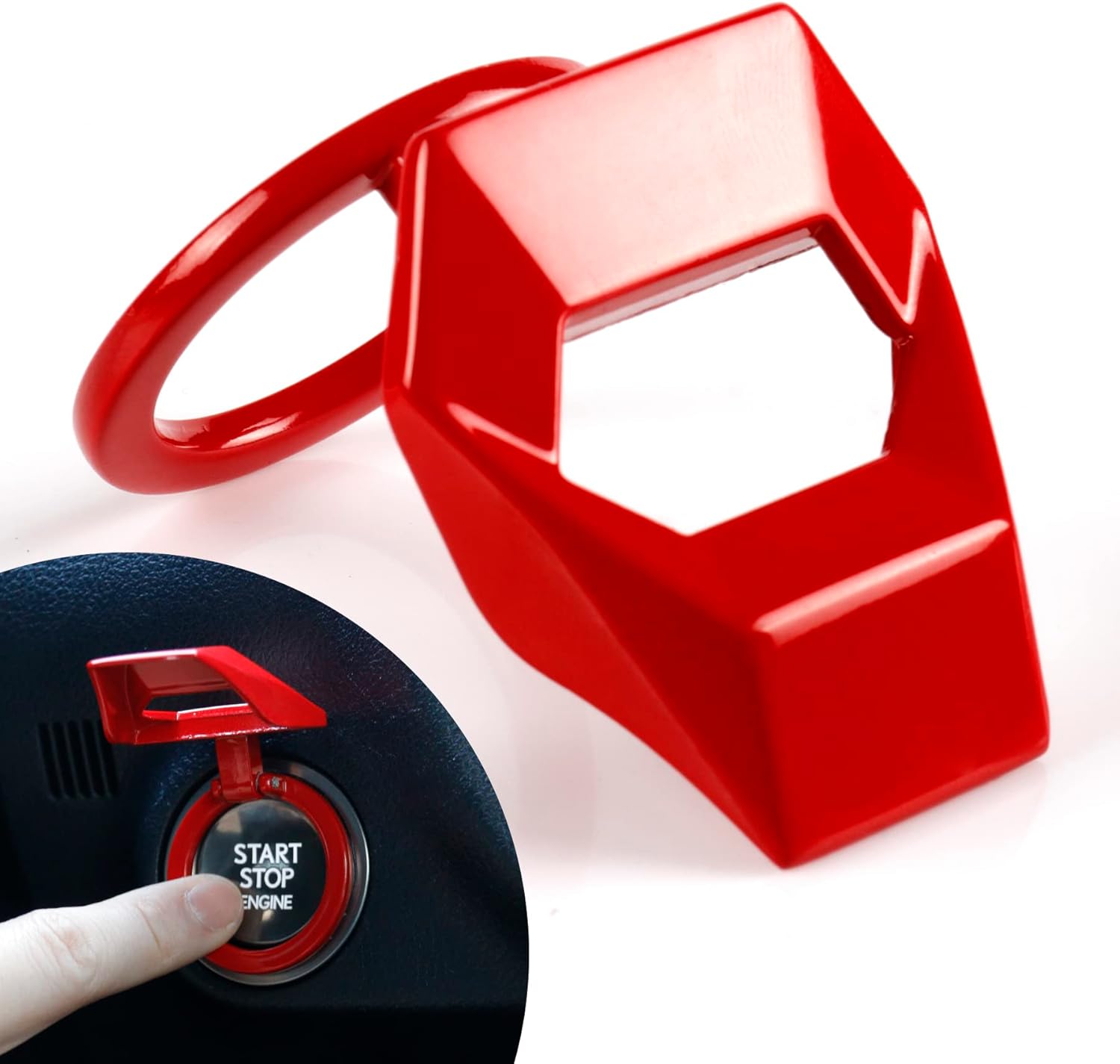 Universal Engine Start Stop Button Cover, Car Power Control Zinc Alloy Trim, One Cover Interior Accessories Red Red -