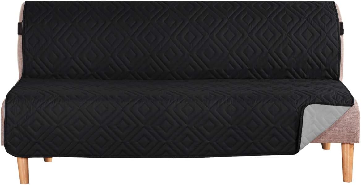 Futon Cover Reversible Sofa Slipcover Furniture Protector Water Resistant 2 Inch Wide Elastic Straps Bed Pets Kids Dog Cat Fit Sitting Width Up to 70" Futon, Black/Grey Black/Grey Futon Seat with