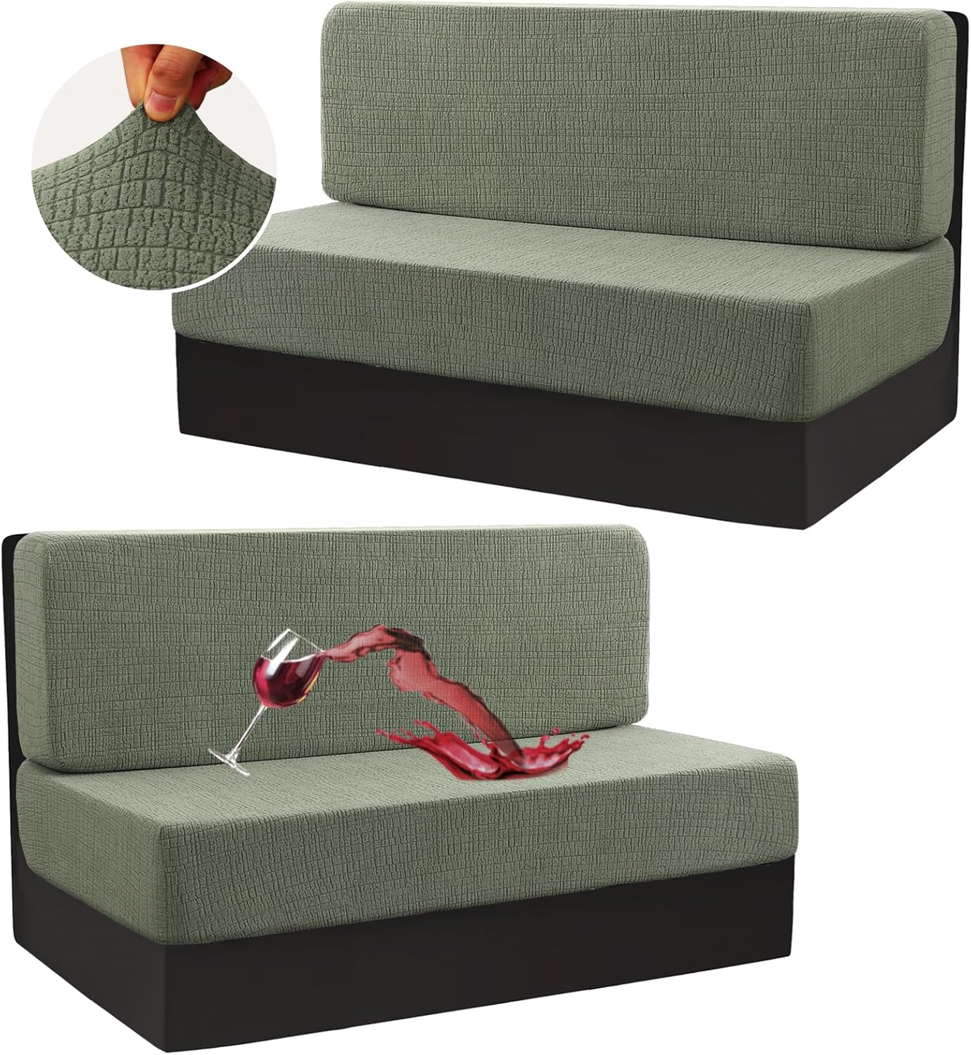100% Waterproof RV Dinette Cushion Covers Booth Set Elastic Camper Replacement Couch Washable Jacquard Crizzle Pattern 2 Backrest Cover & 2 Bench Cover, Seagrass Seagrass