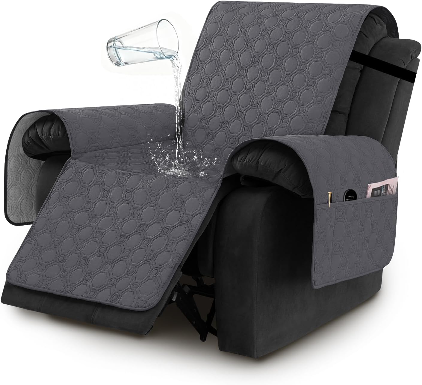 100% Waterproof Recliner Chair Covers, Covers Non-Slip Stay in Place, Thick Cover for with Pocket, Dog Couch Protector Washable Grey, 23" Gray 23"