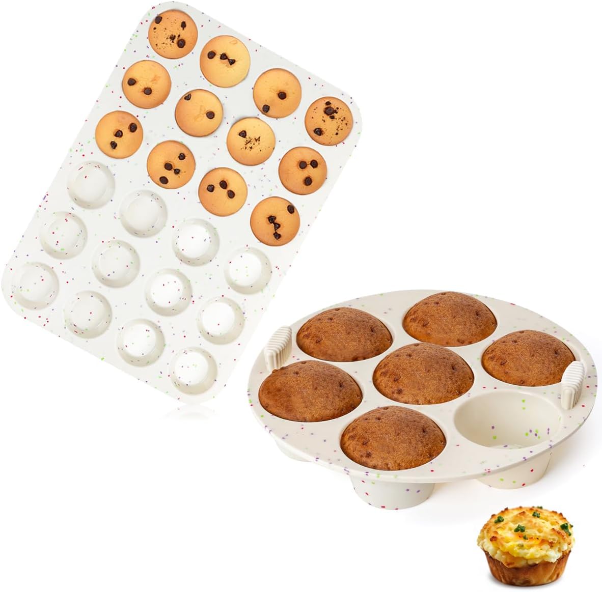 Silicone Muffin Pan, 24 Cups Nonstick Mini Cupcake Pan for Air Fryer Oven Instant Pot, Baking Muffin, Cupcake, Egg Bites, Fat Bomb, Confetti -