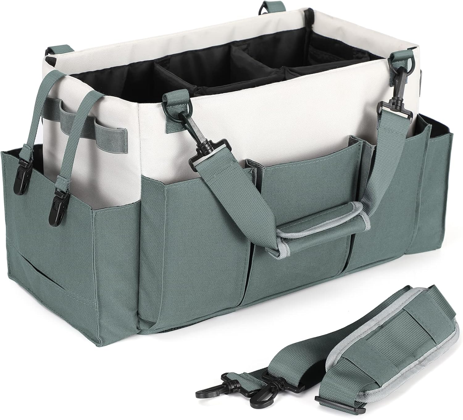 Cleaning Caddy Organizer with Handle, Wearable Bag for Supplies, Tote Shoulder and Waist Straps, Under Sink Tool Multiple Compartments Large QJB-BLS -
