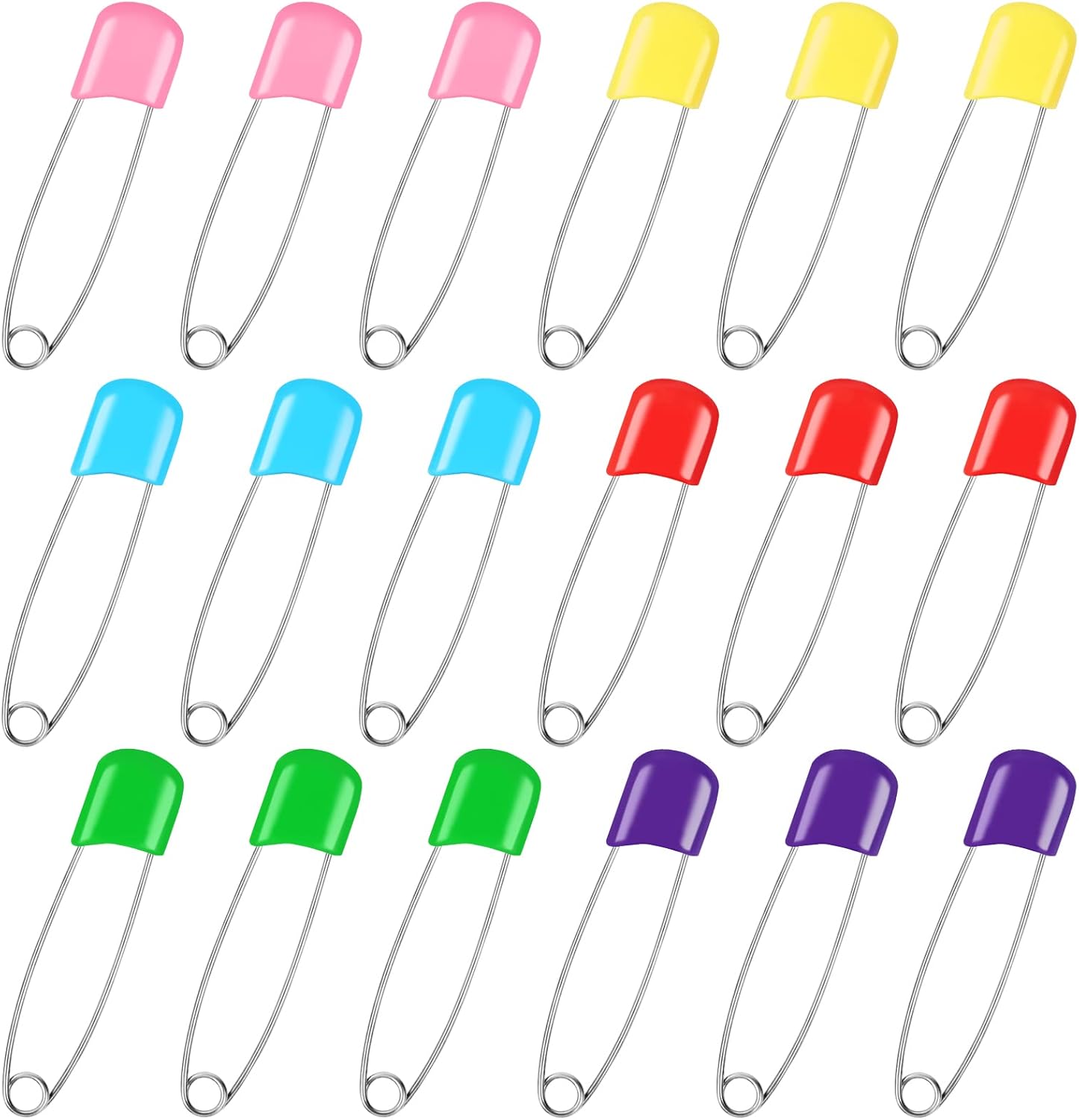 100 Pcs Diaper Pins, Baby Safety Pins for Cloth Diapers, Heavy Duty, Stainless Steel, ABS Plastic, Colorful Red, Yellow, Pink, Blue, Green, Purple , 2.2in, Safe Locking Closures Multicolored -
