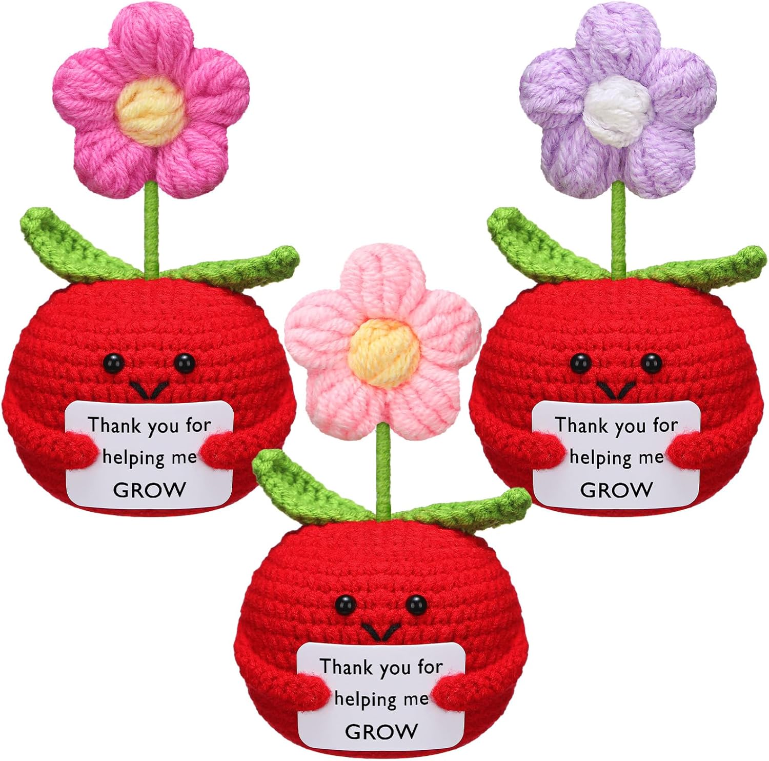 3 Pcs Teacher Appreciation Gifts Easter Gift Positive Flower Handmade Crochet Doll Thank You for Helping Me Grow Teachers Week Apple -