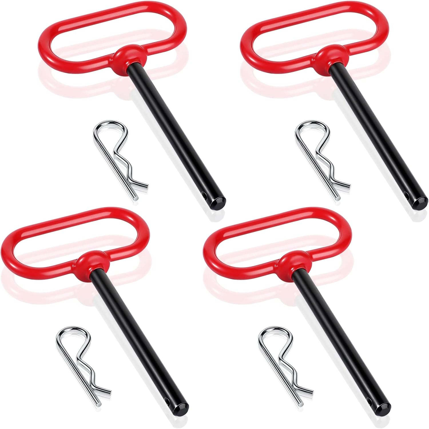 4 Pcs 3/8 x Inch Handle Hitch Pin for Tractor Trailer and Clip Tow Accessories Farm,Tractor,Turn Mower, Towing Cargo, Boat, RV, Car, Truck, Bike, ATV Red Red -