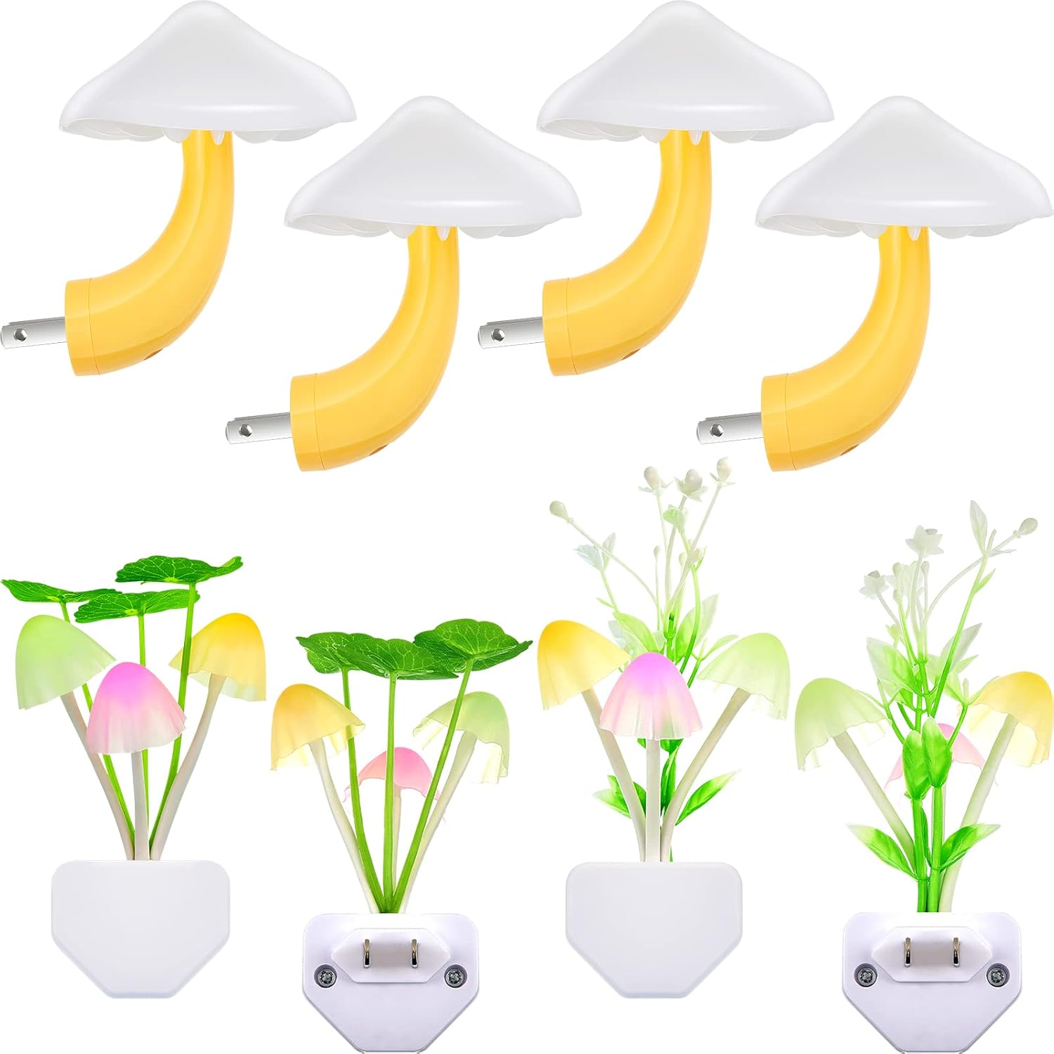 8 Pcs Mushroom Night Light 7 Color Changing Lights LED Lamp Plug into Wall Sensor Cute Plant for Bedroom, Bathroom, Stairs, Toilet, Hallway, Kitchen -