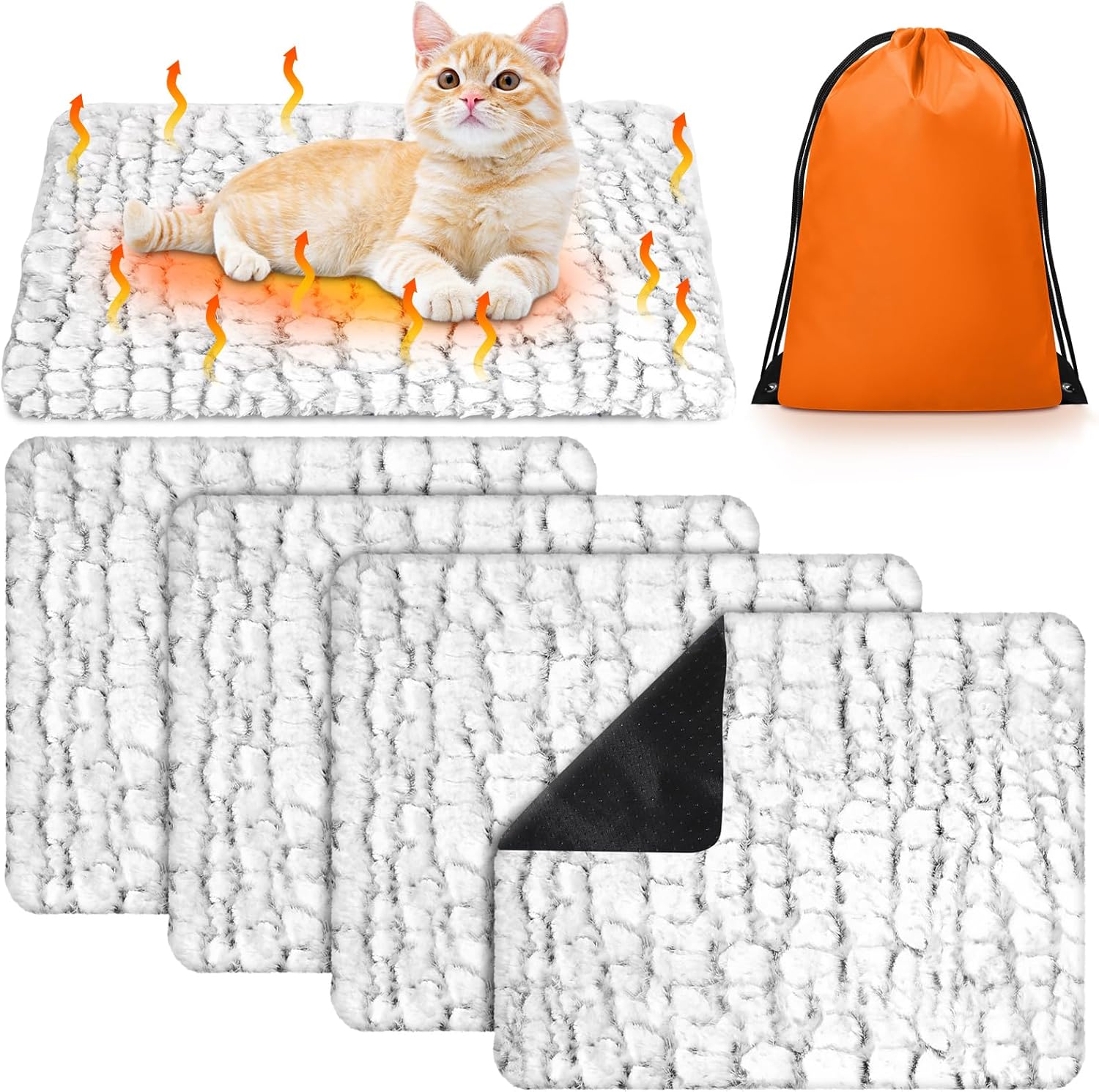 4 Pack Self Warming Cat Dog Beds, 24" x 18" Soft Thermal Heating Pet Pads, Non-Slip & Washable Heated Mats with Storage Bags for Cats Dogs Indoor Outdoor Use - X