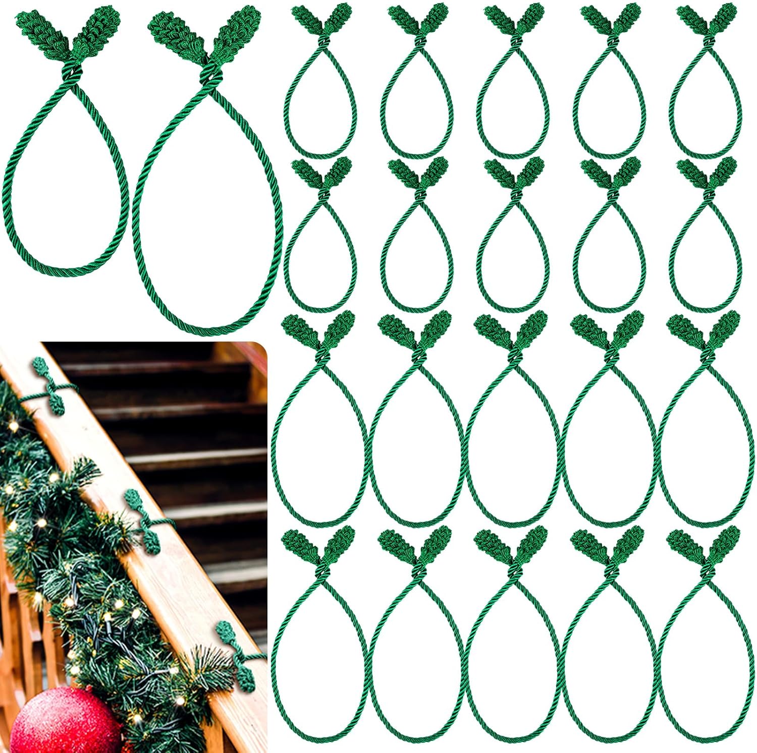 20 Pcs Christmas Inches and 16 Set Decorative Garland Twist Ties Decor for Xmas Holiday Lights Bannisters Stairways Railings Green Green -