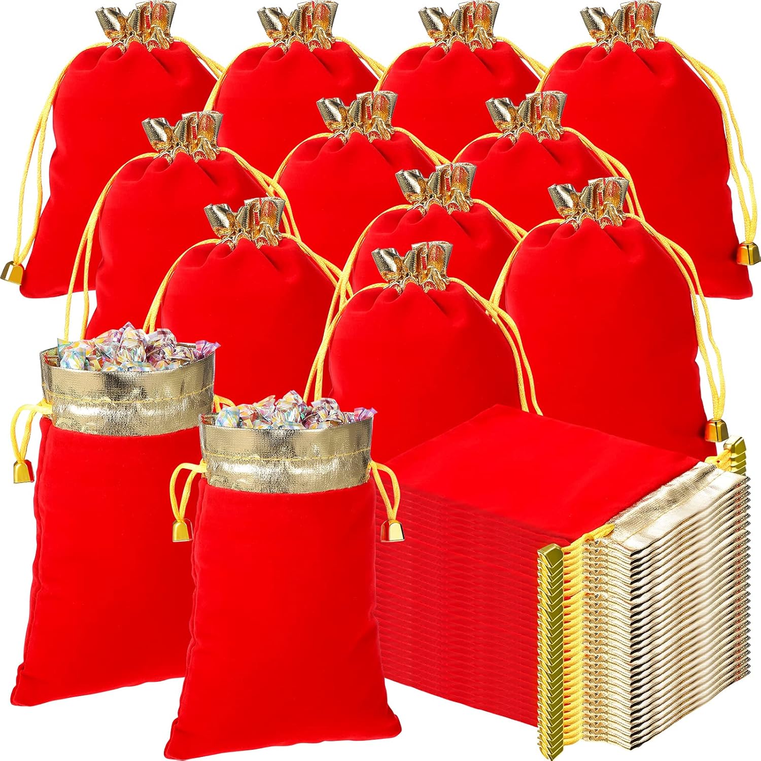 50 Pieces Velvet Bags Soft Jewelry Pouch with Drawstrings Velour Packaging Drawstring Present Bag for Candy Wedding Party Birthday Christmas Thanksgiving, 4.7 x 6.3 Inch Red Red 4.7x6.3 Pack of 50