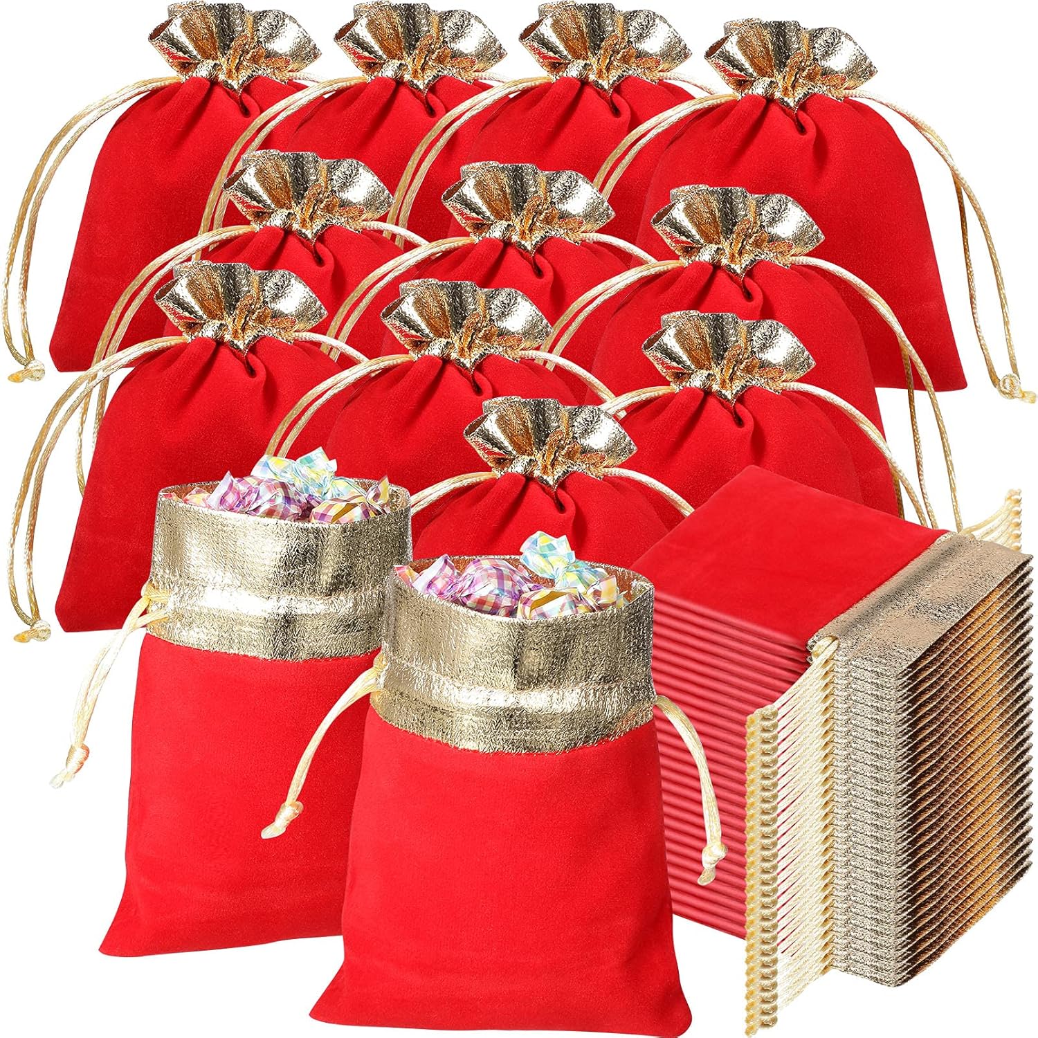 40 Pieces Christmas Velvet Jewelry Bags with Drawstrings Mini Pouches Golden Soft Velour Packaging for Candy Present Wedding 4.7 x 5.9 Inch,Red Golden -