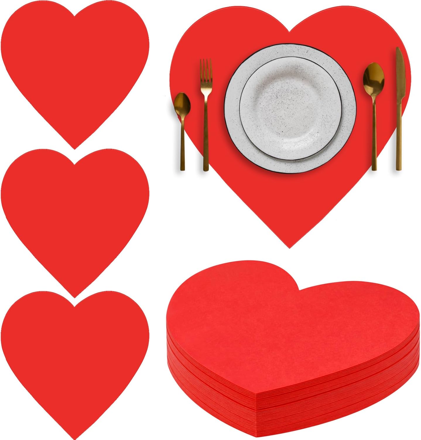 100 Pcs Red Heart Placemats Disposable Paper Table Decorations Indoor Shape for Valentine Mother's Day Wedding Bridal Holiday Birthday Party Kitchen Dinner -