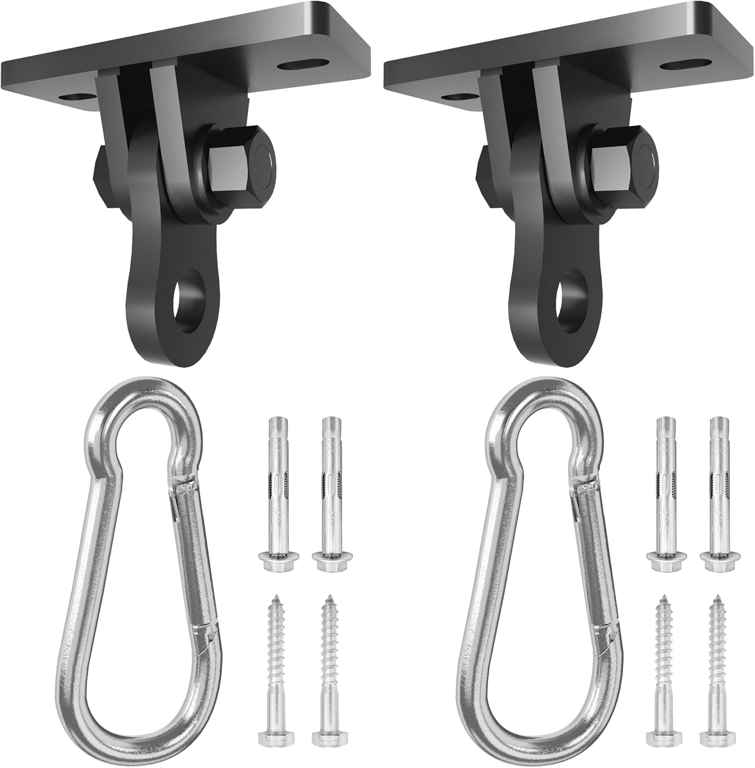 Heavy Duty Swing Hangers 2 Pack - 3000 lbs Capacity Silent Bearing Hooks for Wooden Sets & Concrete Ceiling, 304 Stainless Steel Black Brackets Porch, Yoga, Hammock, Gym Playground
