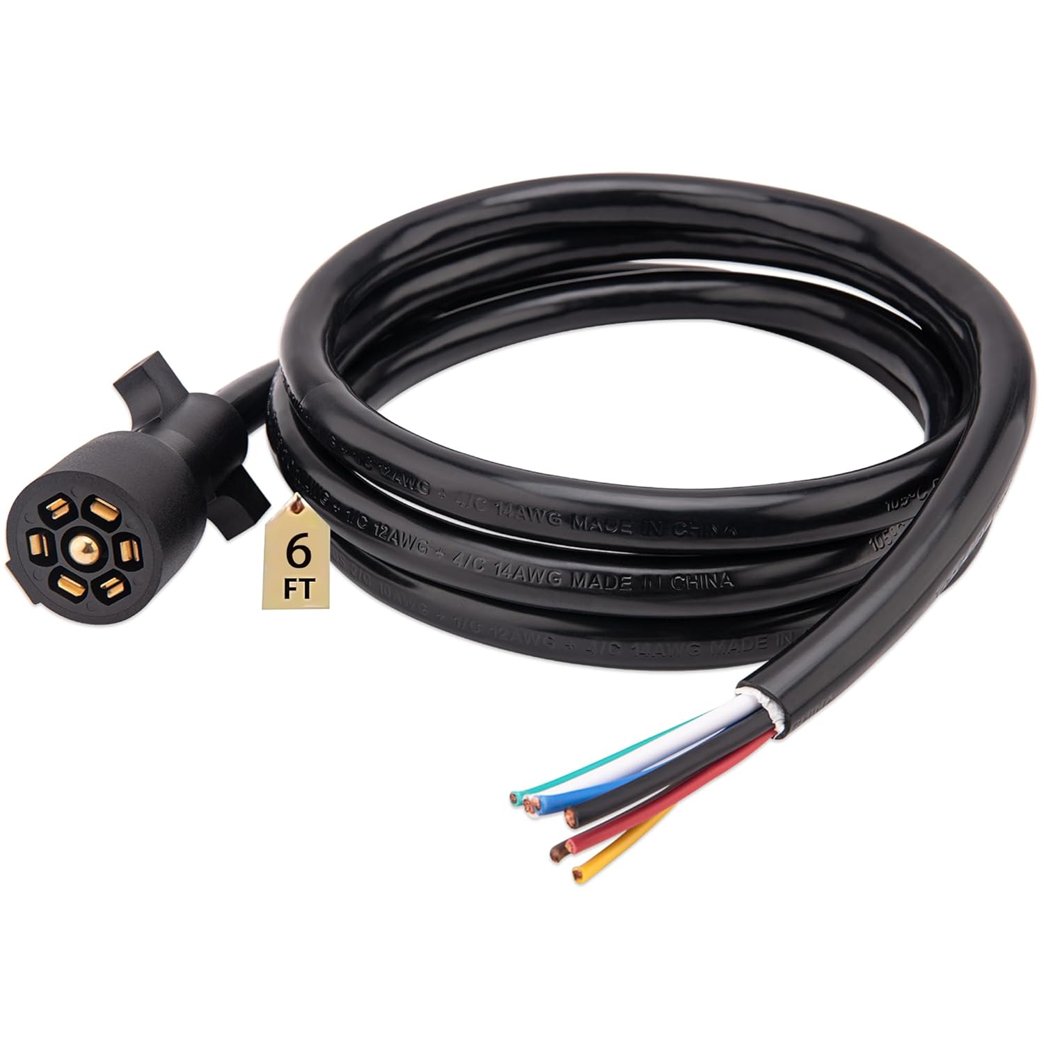 Trailer Wiring Harness,7 Pin Plug,7 Way Wire,6-Feet,Designed for RV Trailers, caravans, Food Vans and Other Towed Vehicles 6 FT - 6 FT No Box