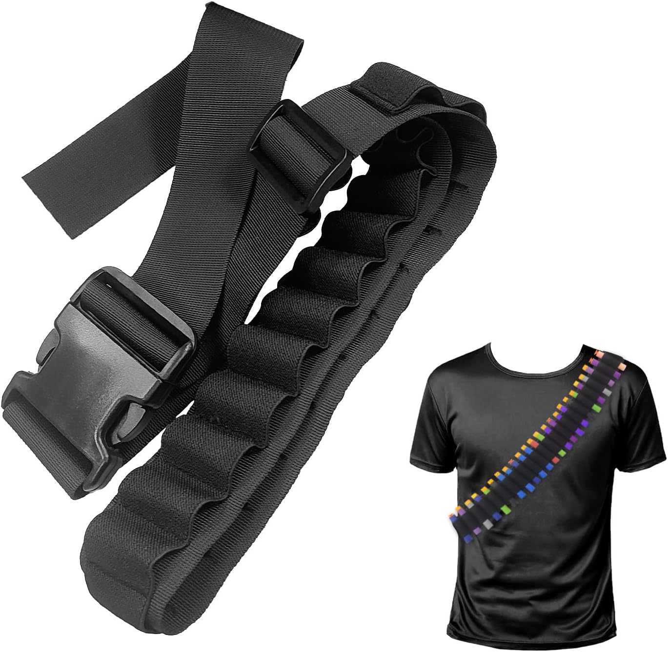 Adjustable Nylon Foam Dart Belt Strap Quick Release Buckle 27 Bullet Holes, Compatible for NERF Mega & N-Strike Elite Series, Ideal Boys Girls Gifts, Outdoor Play Black