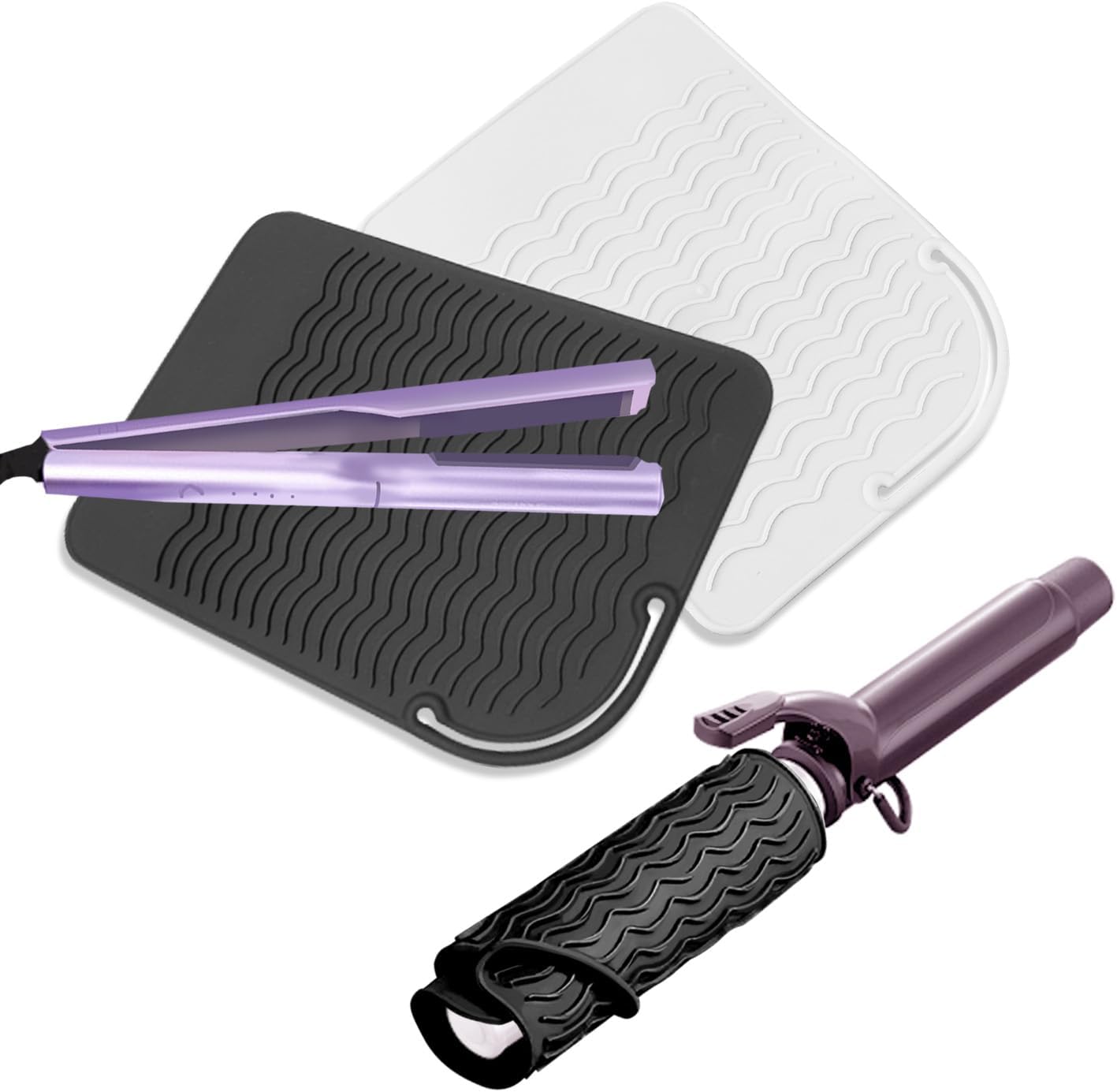 2 Pcs Silicone High Heat Resistant Mat for Hair Styling Tools, Portable Hot Protection Pad Curling Iron, Straighteners, Ideal Home, Makeup, Travel & Salon Use 8.46*6.3IN, Black+White