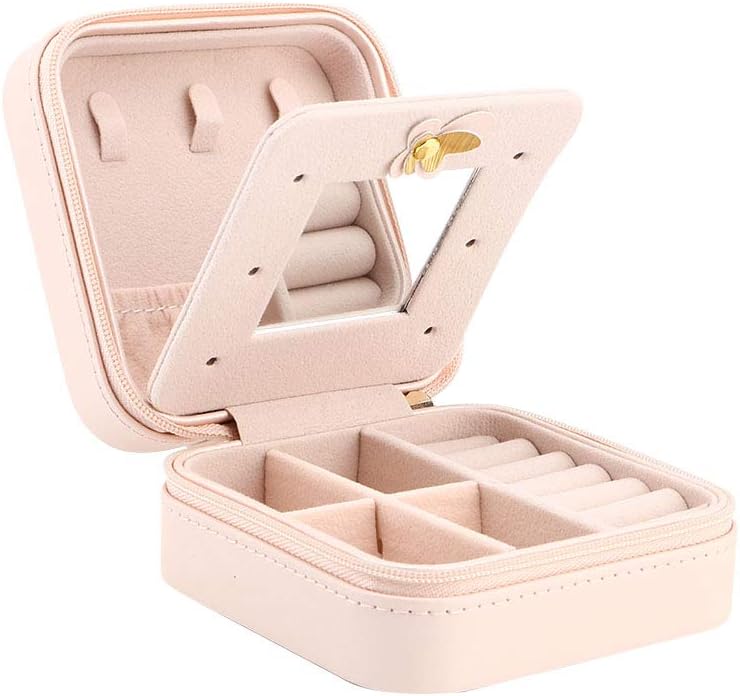 Small Jewelry Box, Travel Case PU Leather Organizer Storage Holder Portable Jewellery Display for Necklace Earring Rings Double layer bare powder bicycle
