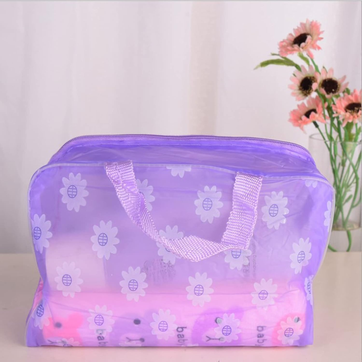Clear Cosmetics Bag, PVC Zippered Toiletry Carry Pouch Waterproof Makeup Bag Travel Bags Organizer Case for Vacation purple