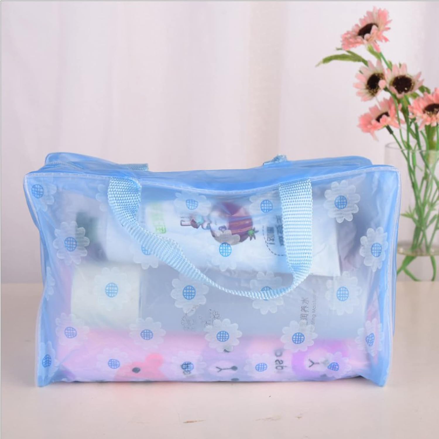 Clear Cosmetics Bag, PVC Zippered Toiletry Carry Pouch Waterproof Makeup Bag Travel Bags Organizer Case for Vacation blue