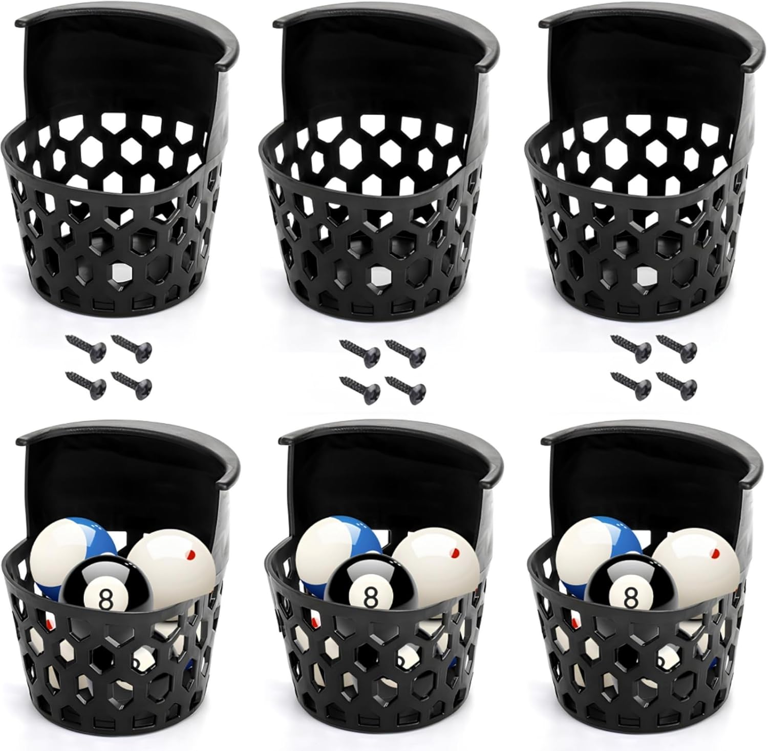 6 Pack Pool Table Pockets, Heavy Duty Billiard Set Including 4 Corner and 2 Side Pockets