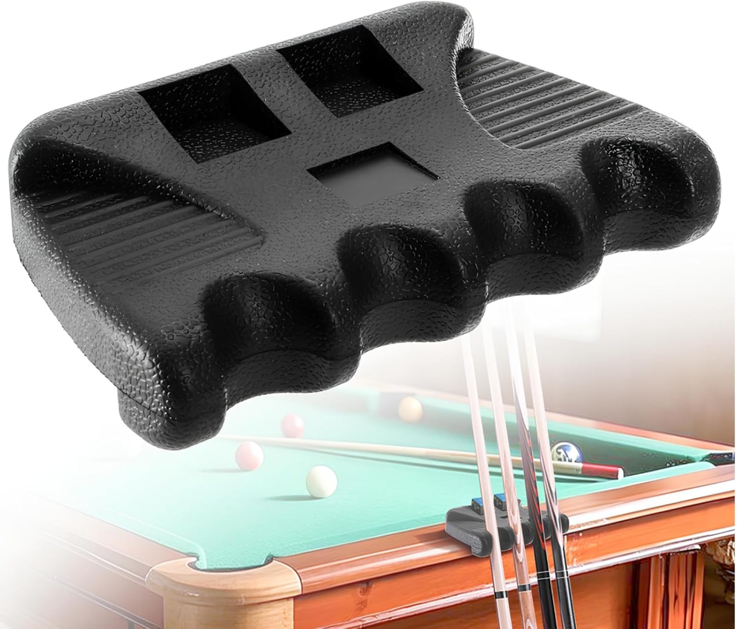 4 Holes Pool Cue Holder, Portable Weighted Rack, Mini Non-slip Stick Holder Claw with 2 Chalk Holders, Heavy Duty Rest for Billiard and Table