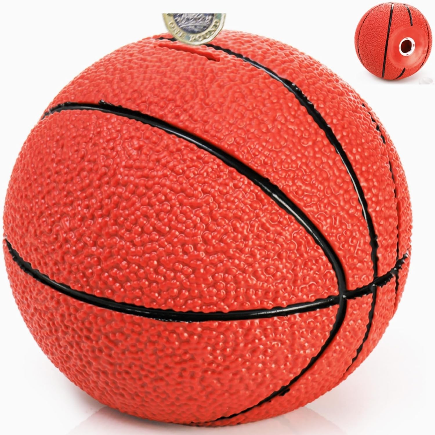 Basketball Piggy Bank for Boys, 7.5" Large Shatterproof Sports Themed Coin Bank, PVC Money Box Girls, Kids, Adults as Christmas Birthday Gifts, Room Desktop Decoration