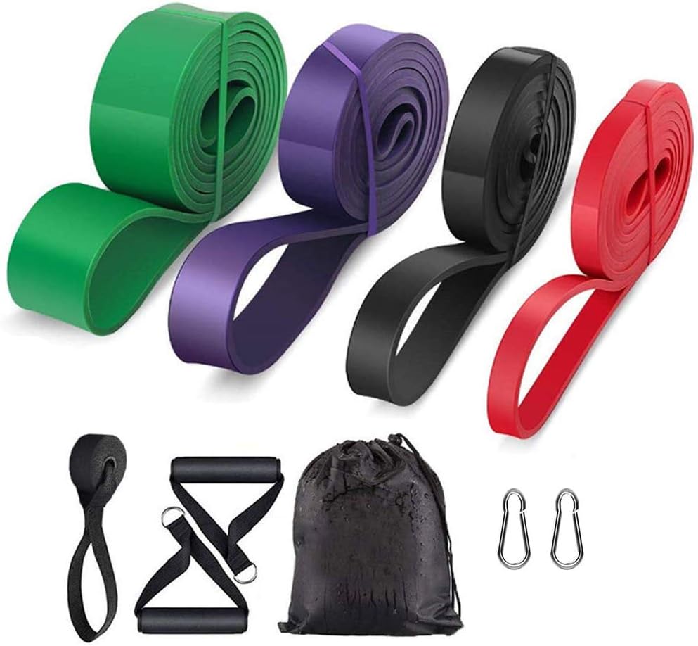 Resistance Band - 4-Pack - With Handle & Door Buckle - Storage Bag - Fitness Bands - Pull-Ups - Strength Training - Elastic Cords - Men & Women - Yoga Stretch - Assisted Pull Bands