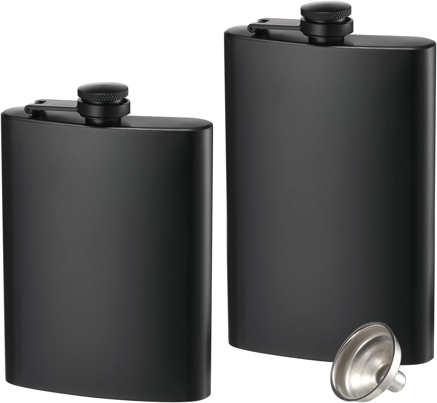2-pack hip flasks, 8oz and 12oz stainless steel leak-proof slim hip flasks with funnel for men and women matte black