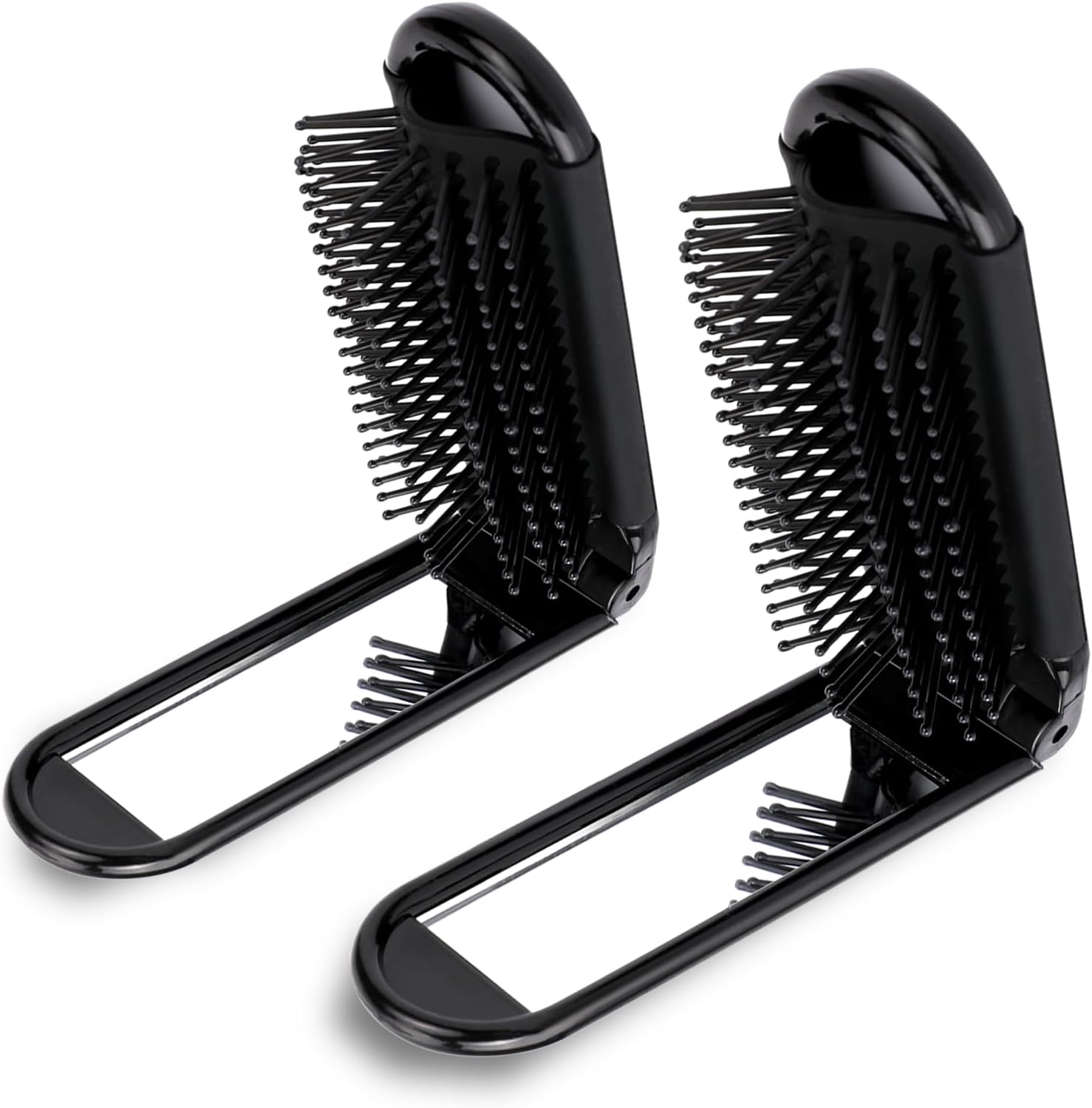 2 pieces of foldable hairbrush - portable travel hairbrush with pocket-sized mirror, anti-static mini hairbrush - small compact massage comb, hair styling tool - for women, girls, home, travel, gym, purse black