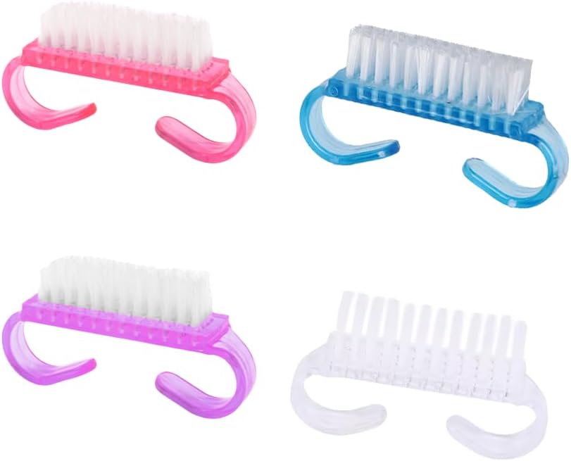 Nagelborstel - 4 pieces Plastic cleaning brush - Handscrub cleaning brush - with plastic handle - for cleaning nails purple - pink - blue - transparent