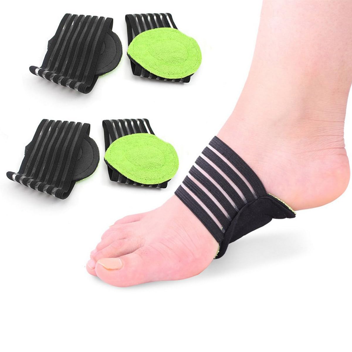 2 pairs of extra thick, padded compression arch supports for more comfort - suitable for plantar fasciitis, fallen arches, heel spurs, flat feet and foot pain problems