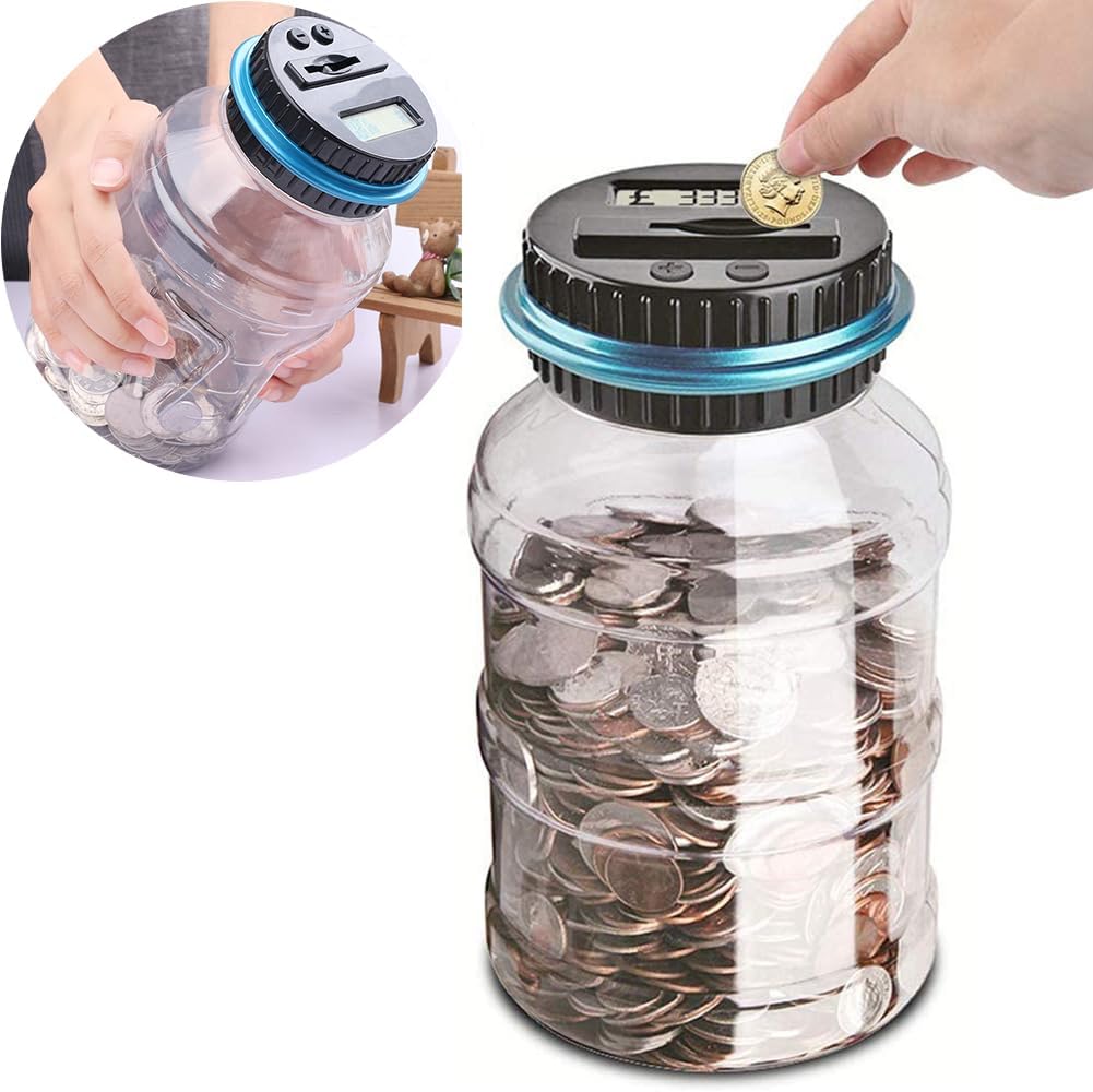 Digital piggy bank UK Coin counter - Large transparent piggy bank with LCD screen - piggy bank as a gift for kids and adults large size